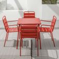 Ensemble table de jardin et 4 fauteuils empilables - OVIALA - Palavas - Acier - Rouge-1