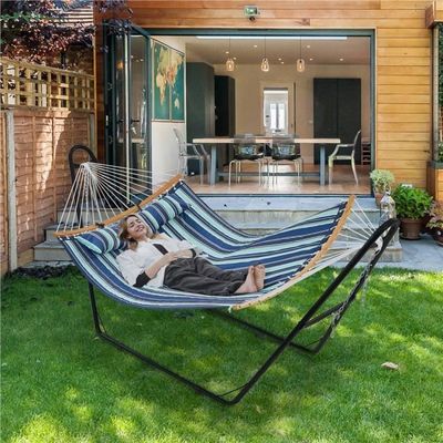 Hamac Double Yaheetech Avec Structure - 216kg Max - Coussin Inclus - Réglable Pour Jardin Camping