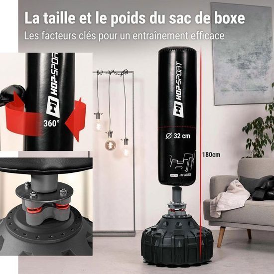 Sac De Frappe Sur Pied 180 Cm Avec Gants - Pour Boxe, Kickboxing, MMA - Remplissage Eau/sable, Pied Stable 57,5 Cm - 9