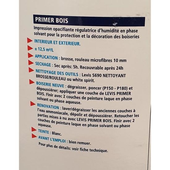 Primaire Bois Levis Primer Bois Blanc 2 5l Achat Vente Peinture Vernis Primaire Bois Levis Primer Cdiscount