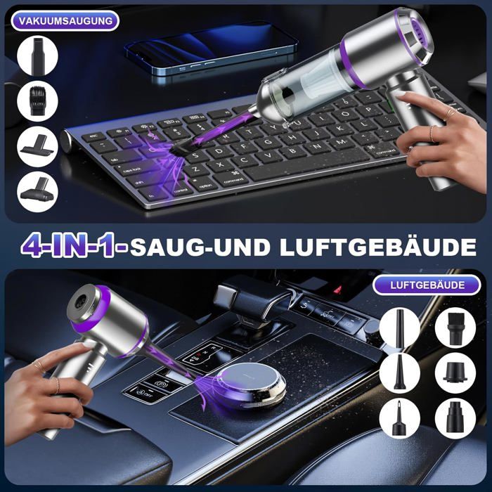 Aspirateur à Main Sans Fil 22000Pa, 3 Vitesses, Moteur Sans Brosse