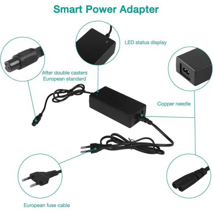 Chargeur Hoverboard 42V 2A – Universel 3 Broches, Charge Rapide – Pour Trottinette électrique, Gyropode, Scooter – LED Indicateur - 11