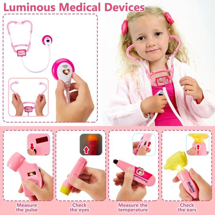 Malette De Docteur Pour Enfants – Coffret Dentiste Avec Lumières Et Sons – Cadeau Fille Garçon 3 Ans+