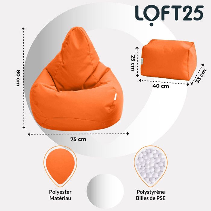 Fauteuil Poire Géant HORLSKI - Housse Polyester Résistante à L'eau, 90x110 Cm - Pour Intérieur Et Extérieur, Jaune