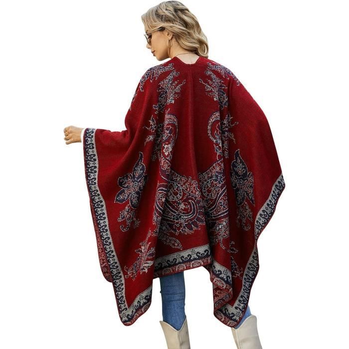 Femme Poncho Ch le Ouvert Cape Imprim Wrap Manteau Echarpe
