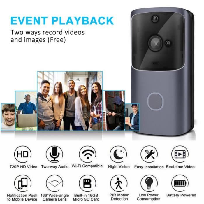 Sliver de couleur Sonnette Connectee M10 PRO, Wi-Fi, Caméra IP HD 1080P,  Visiophone Intelligent Sans Fil, Int