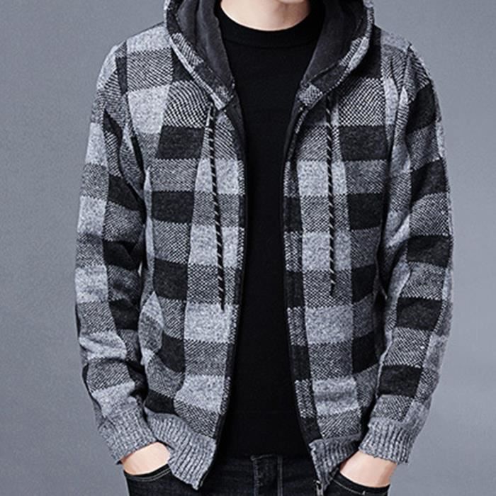 Veste homme a carreaux en polyester respirant a capuche pour l hiver Blouson Perfecto Bomber Gris Grey Cdiscount Pret a Porter