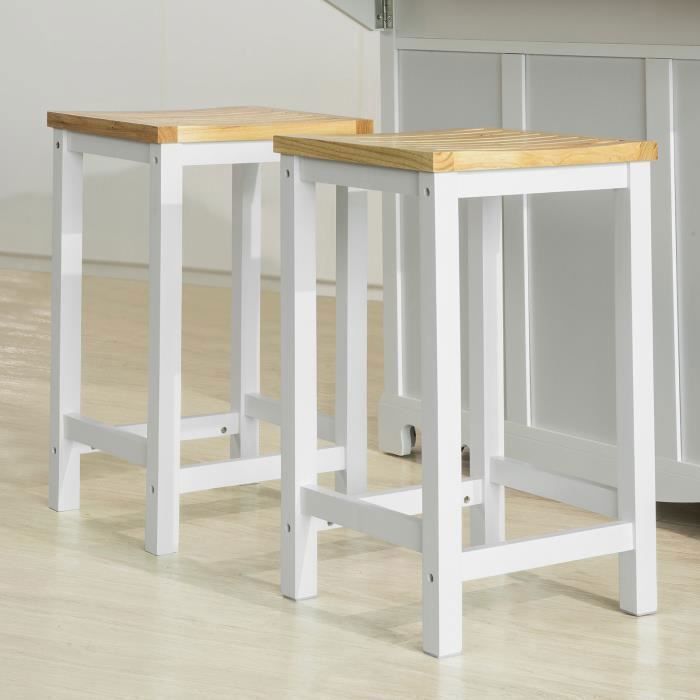SoBuy Lot De 2 Tabourets De Cuisine En Bois Avec Repose-Pieds - 35x35x61cm