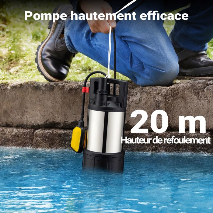 Pompe à Eau Immergée Wiltec 400W - Débit 6000 L/h - Hauteur Refoulement 7 M - Capteur Niveau - Pour Eau Propre