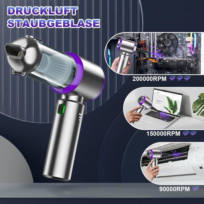 Aspirateur à Main Sans Fil 3 En 1 - 18000PA Puissant, Mini Aspirateur Voiture Cuisine PC Avec 3 Vitesses Et Batterie 6000mAh
