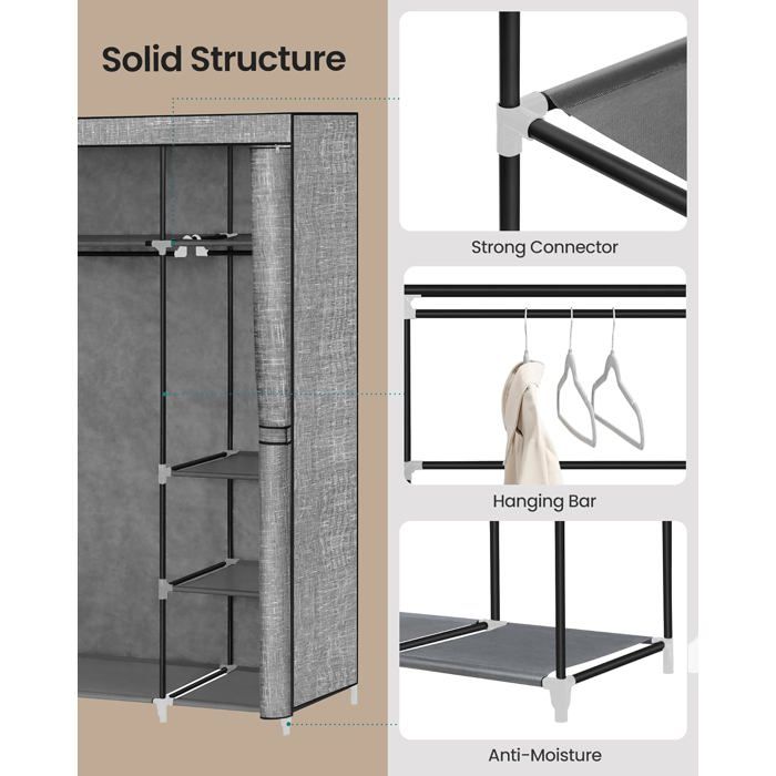 Générique portemanteaux Armoire portative penderie à vêtements de 173 cm Portant à vêtements en métal Armoire autoportante avec Housse en Tissu Oxford 170 * 45 * 170 CM