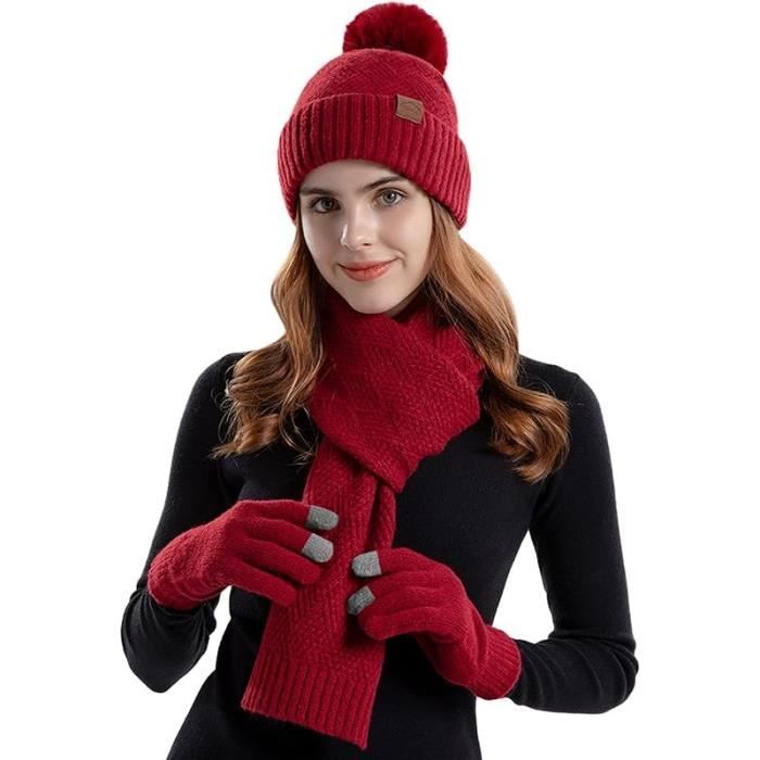 Ensemble Bonnet, écharpe Et Gants D’hiver Pour Femme – Doublure Polaire, Gants Tactiles – Chaud Et Confortable