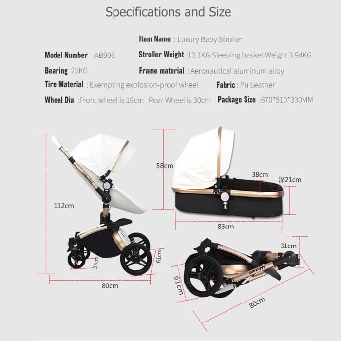 BGFAX brun dore nouveau ne landau Babyfond 3 en 1 luxe bebe poussette en cuir PU