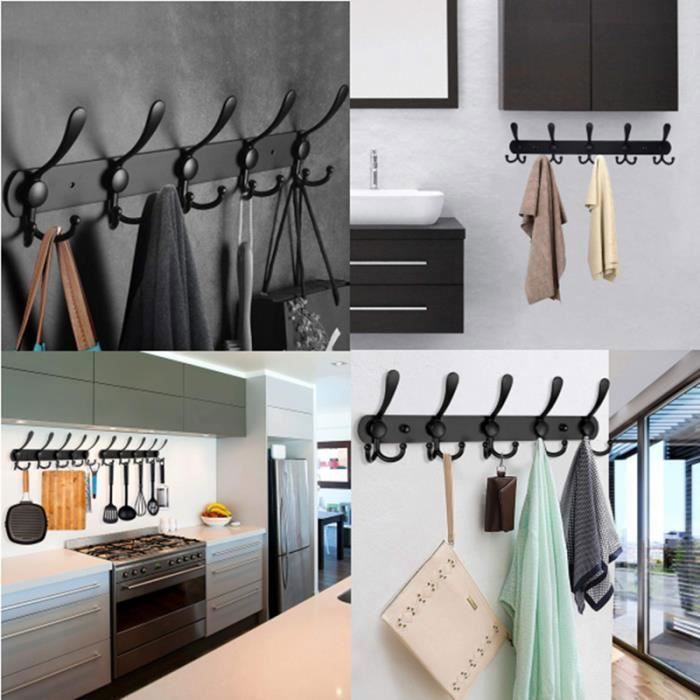 Orssmigs - Porte-manteau Mural à 5 Crochets En Aluminium - Design Double Crochet, Charge 18 Lb, Sans Perçage Possible (lot De 2)
