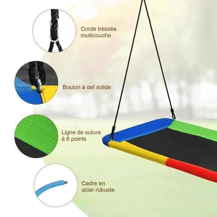 Balançoire Nid d'Oiseau Extérieur Rectangulaire 83 x 155 cm en Tissu Oxford avec Cordes de Réglables Charge Max 150KG Vert