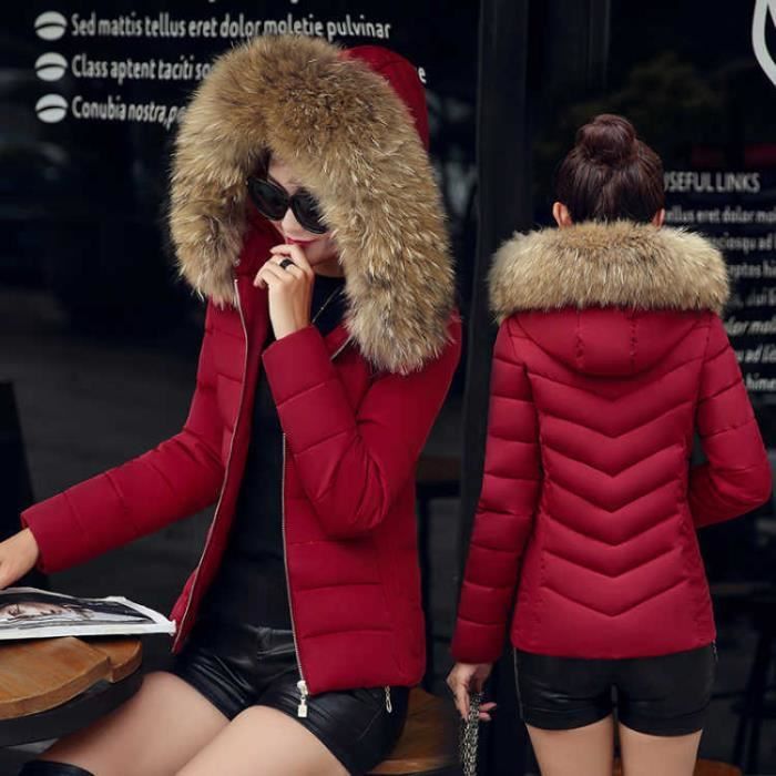 Manteau d'hiver pour femme avec grosse capuche lignée de fourrure