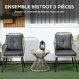 Ensemble salon de jardin 3 pièces style colonial 2 fauteuils coussins table basse acier époxy noir résine filaire gris-3
