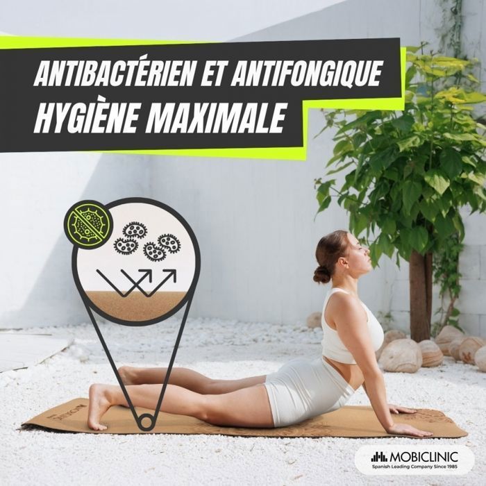 MOBICLINIC Tapis de yoga en liège naturel 183x61 cm - Antidérapant, antimicrobien, TPE recyclable, 4 mm - Sport