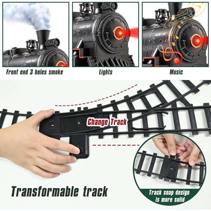 Ulikey Train électrique Avec Fumée, Sons Et Lumières – Locomotive Vapeur – Télécommande, 21 Rails – Cadeau 4-12 Ans