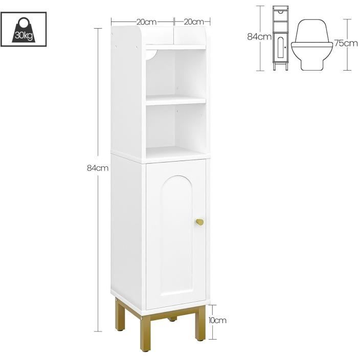 Armoire Salle De Bain étroite Style Rustique – Rangement Malin Avec Tiroir, étagères Et Porte Ajustable, 20x20x80 Cm