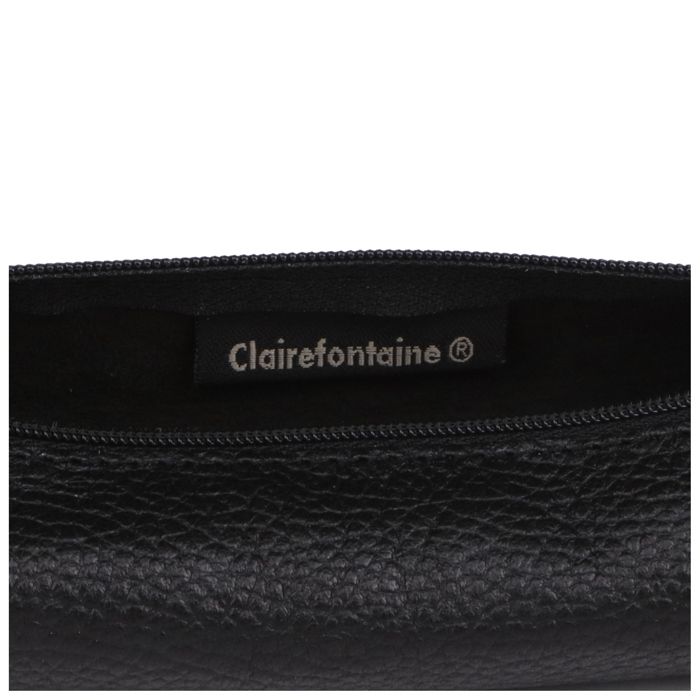 Clairefontaine Trousse Rotonda In Vera Pelle Di Agnello – Colore Nero Invecchiato – 18x3.5 Cm
