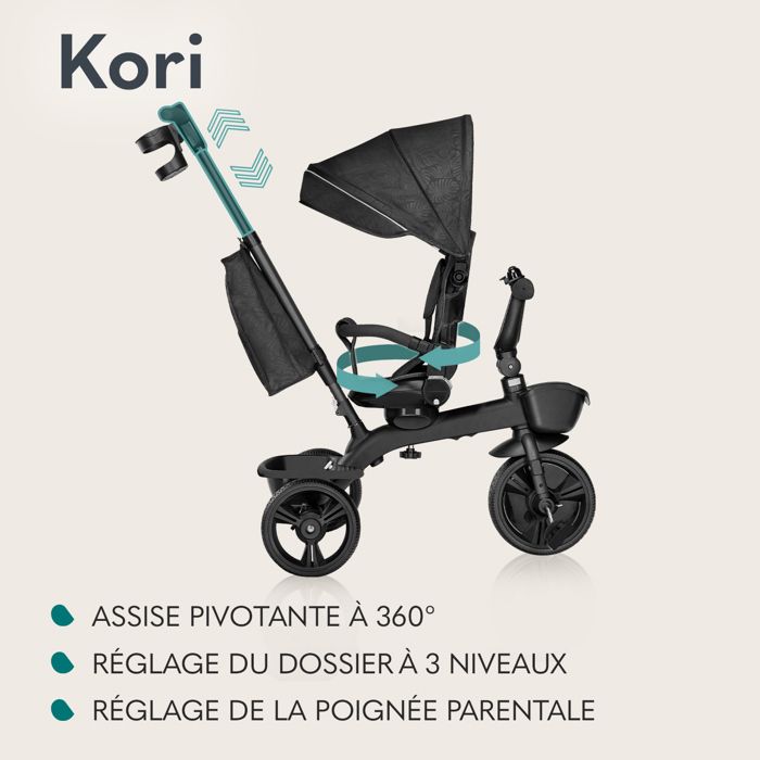 Tricycle Poussette 2en1 Lionelo Kori - Siège Pivotant, 1.5-5 Ans, 25kg Max