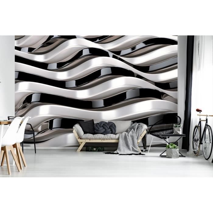 Papier Peint Intissé 3D Abstrait 254x184 cm Noir et Blanc Moderne ...