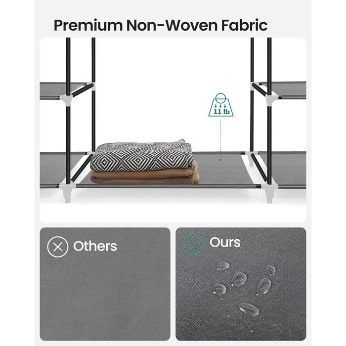 Armoire De Rangement Pliable 167x45x170cm Gris Foncé - Garde-Robe Tissu Intissé Avec Étagères Et Penderies