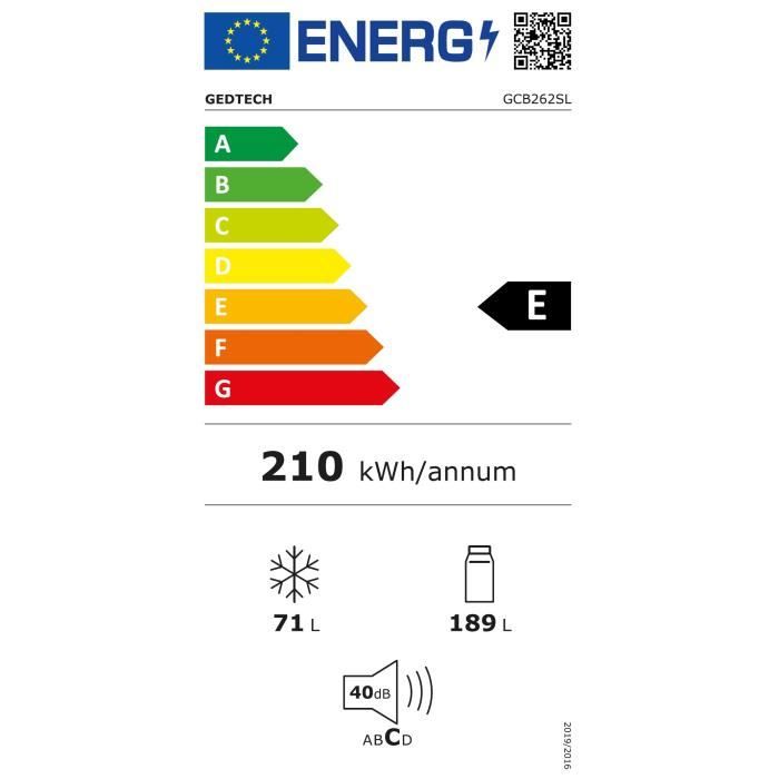 Réfrigérateur combiné GEDTECH - GCB262SL Silver - capacité 262L ...