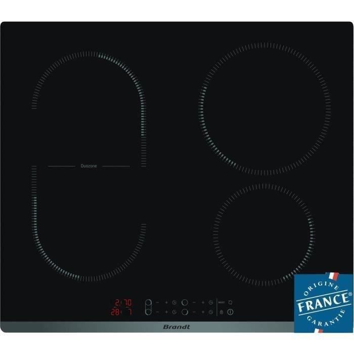Table de cuisson induction BRANDT - 4 zones - L 58 x P51 cm - 3600 W - Revêtement verre - Noir - CPI