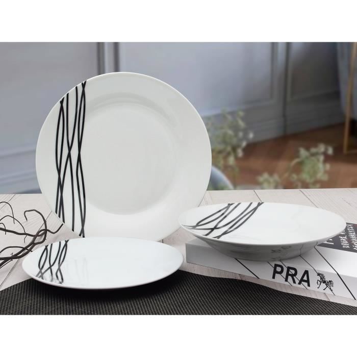 ETHNIQUE Service en porcelaine de 18 pièces -Blanc - Cdiscount Maison