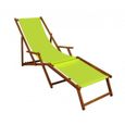 Chaise longue de jardin vert pistache avec repose-pieds, chilienne, bain de soleil pliant 10-306F-0