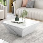 MERAX Table Basse Moderne en Effet Marbre Blanc avec 2 Tiroirs Table Appoint pour Salon, 70 x 70 x 37cm
