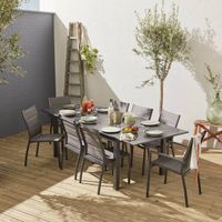 Salon de jardin table extensible - Chicago Anthracite/Gris taupe - Table en aluminium 175/245cm avec rallonge et 8 assises en
