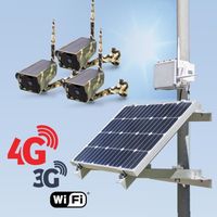 Kit vidéosurveillance 3G 4G autonome solaire avec 3 caméras camouflages solaires Wi-Fi HD 1080P 64 Go
