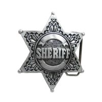 Boucle de Ceinture, Accessoires de Motard Badge de Shérif forme étoile Gravée "Sheriff" Plaqué Argent Vintage