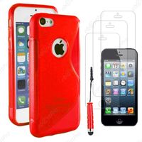 ebestStar ® pour Apple iPhone SE 5S 5 - Coque S line silicone Gel + Mini Stylet + 3 Film Écran, Couleur Rouge