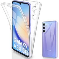 Coque pour Samsung Galaxy A34 5G - housse etui silicone gel fine 360 integrale (avant et arriere) + film ecran - TRANSPARENT