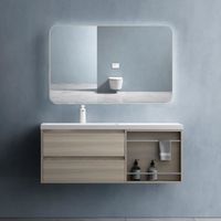 Sogood Meuble de salle de bain chêne clair ensemble de 3 pièces meuble avec lavabo 120cm et LED miroir design Open avec 2 tiroirs