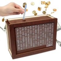 Alyvisun Tirelire en Bois, 5000€ Tirelire avec Marqueur et Autocollants, Réutilisable avec Objectifs Chiffres D'épargne, Coffre Cash Box Boîte pour Adultes et Enfants(500-10000