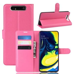 HOUSSE - ÉTUI Coque Samsung Galaxy A80, Rose Rouge Couleur Pure Rétro Cuir Silicone Souple Solide Folio Protection 360° Antichoc