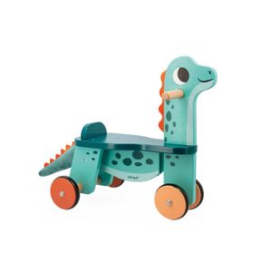 VEHICULE PORTEUR Porteur bébé en bois JANOD - Dinosaure Portosaurus - Roues silencieuses - Dès 12 mois