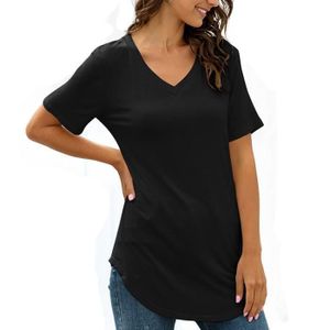 T Shirt Femme mode slim T-shirt Col V T-shirt simple T-shirt long Tee Shirt  Femme Ourlet rond Noir - Cdiscount Prêt-à-Porter