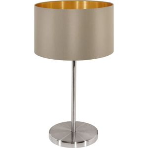 LAMPE A POSER EGLO Lampe de chevet Maserlo, lampe de table à poser en acier et textile, nickel mat, taupe, doré, lnaire avec interrupteur, dou250