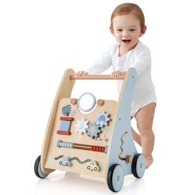 Trotteur Bébé 8 En 1 GOPLUS – Bois, 1 An+, 8 Activités (xylophone, Miroir, Engrenages…), Rangement, Thème Spatial