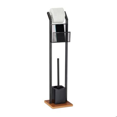 Support Papier Toilette Bambou Relaxdays Avec 2 Étages Smartphone - Naturel, 9x31x12 Cm