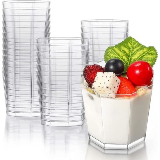 Lot De 50 Coupes à Dessert Carrées 150ml - Avec Couvercles Et Cuillères | Plastique Transparent Réutilisable - Pour Fêtes, Mariages, Événements
