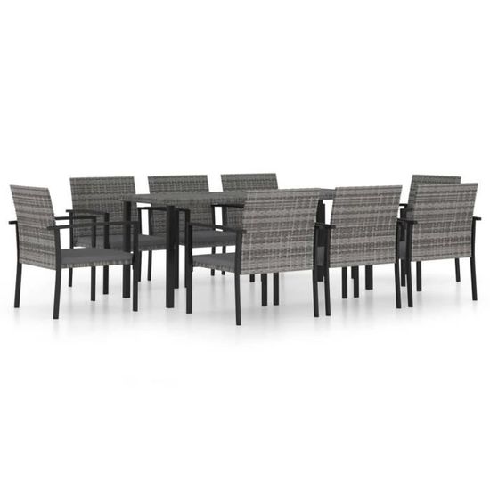 Qualité luxe© | Mobilier à dîner de jardin & Ensemble de 1 table avec 8 chaises & Résine tressée Gris |396331