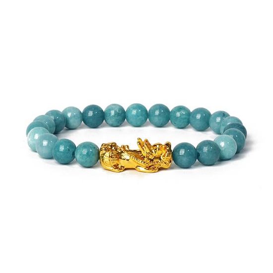 Bracelet Jade Vert Clair Naturel - Pixiu Animal Mythique - Perles Boules - Neuf Sans Boîte