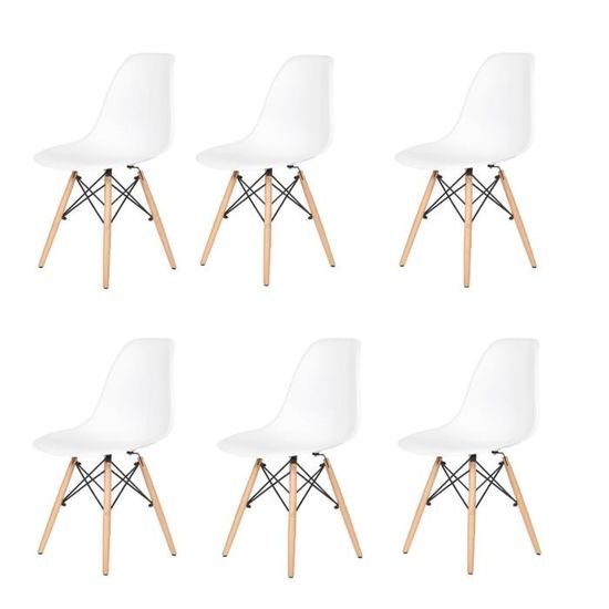 FREOSEN Lot de 6 chaises Style Nordique Bois Chaise de Salle à Manger，Chaise de Bureau (Blanc-6), 83x51x45 cm